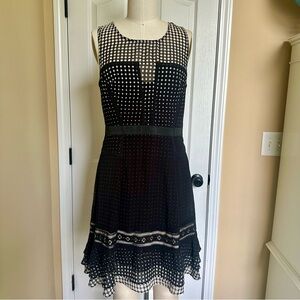 Betsey Johnson Black & Cream Lined Polka Dot Sleeveless Dress Size 8
